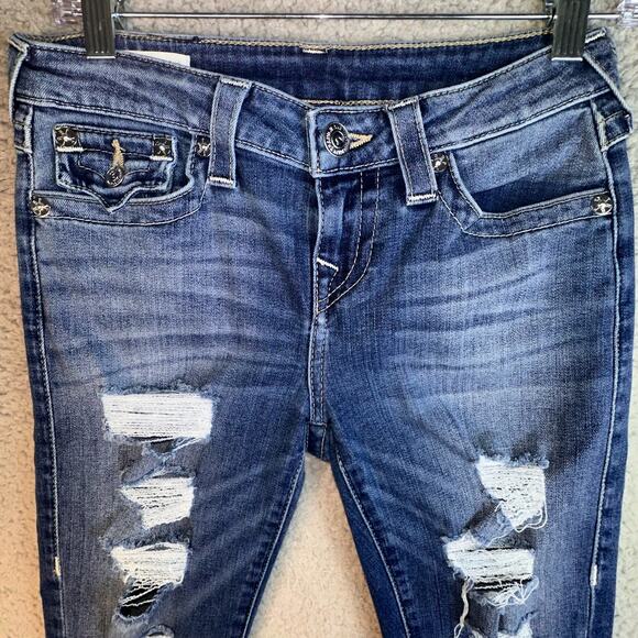 True Religion Jeans Halle Mid Rise Capri Skinny Women's 26 Distressed Y2K Retro - Picture 12 of 16